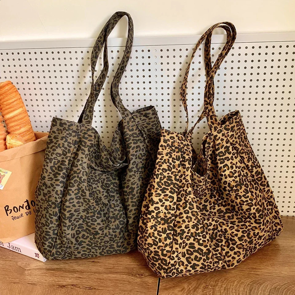 Large Capacity Canvas Hasp Womens Tote Bags -selling Leopard Print Top-Handle Bags High Quality Female Shoulder Bags 241224