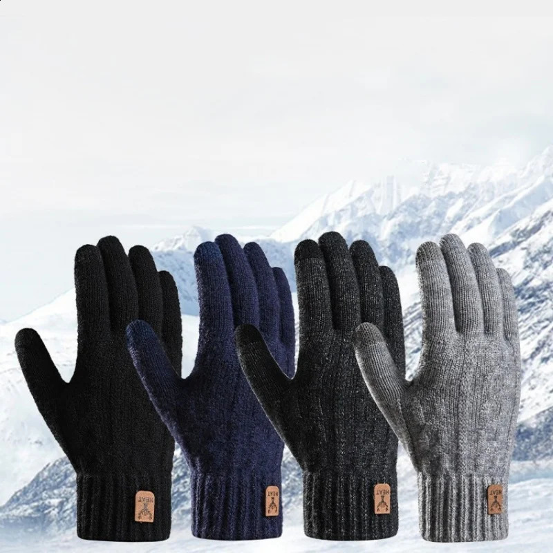 Winter Warm Gloves Touch Screen Padded Thickened Knitted Gloves Coldproof Alpaca Velvet Mens Finger Gloves 241226