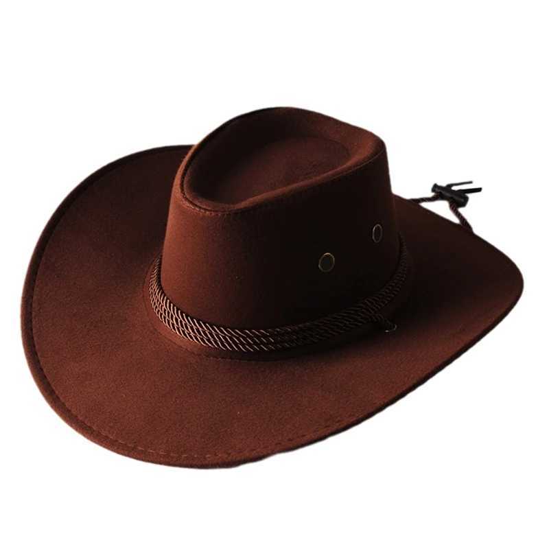 Retro Western Cowboy Hat Solid Color Potted Hat Wide Brown Hat Outdoor Sunshine Used for Hiking W241225