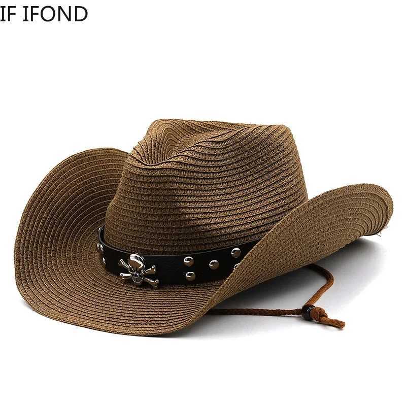 Fashion punk brand mens western cowboy hat summer Str beach hat Panama cowboy girl jazz sun C gorros hombre W241225