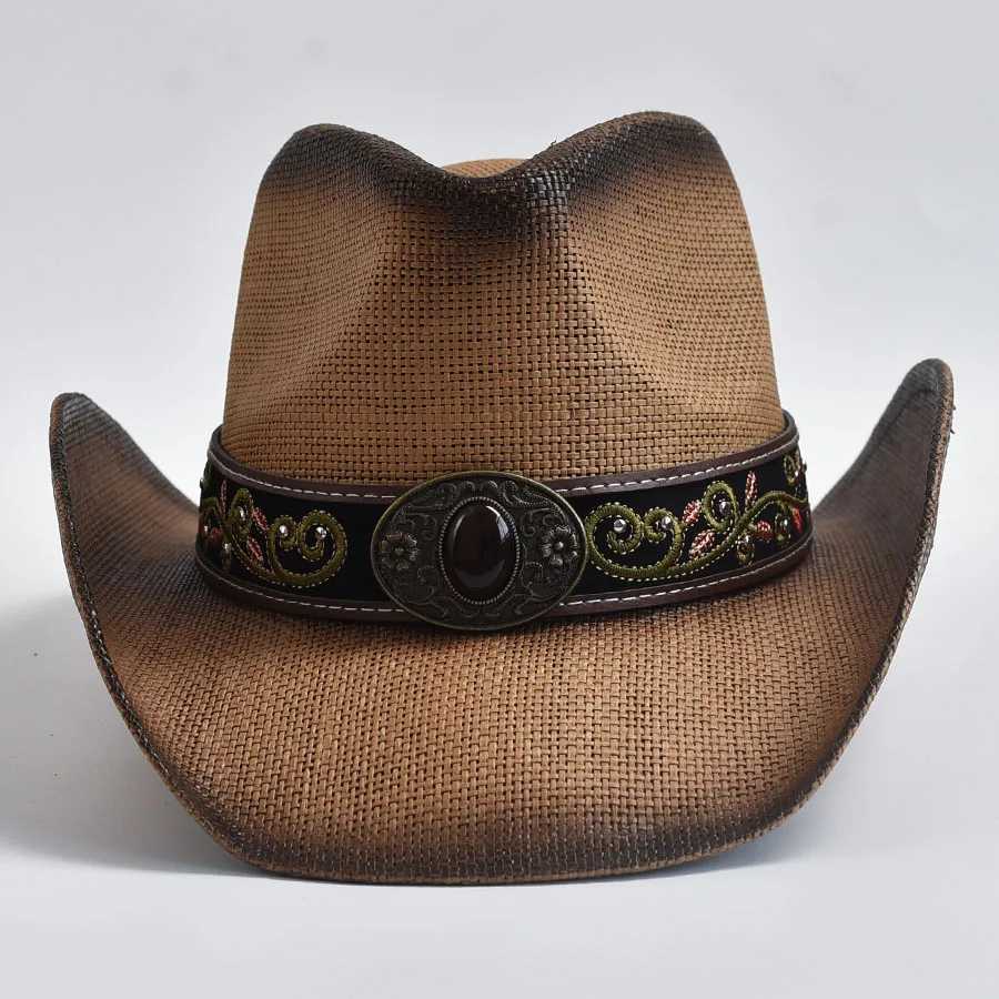 Retro Curly Edge Cowboy Girl Jazz Hat Western Mens Str Hat Summer Beach Sun Hat W241225