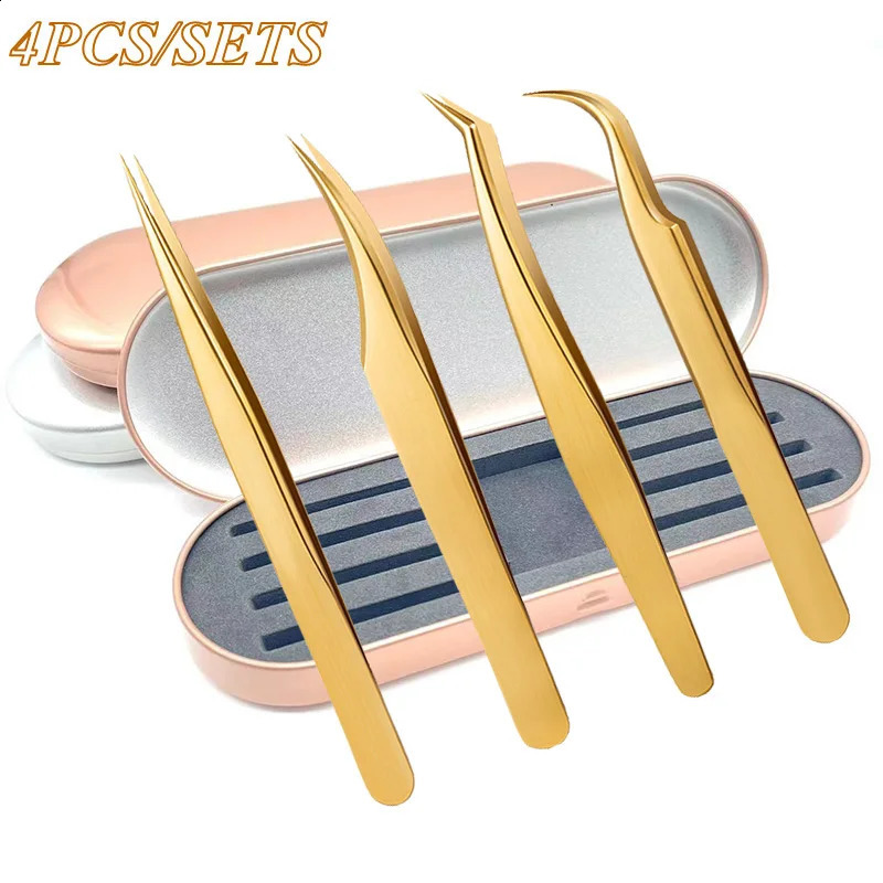 4PCS Precision False Lash Tweezers Individual Curved Strip Eyelash Extensions Tools Eyebrow Hair Clip Tongs Nail Makeup Supplies 241223