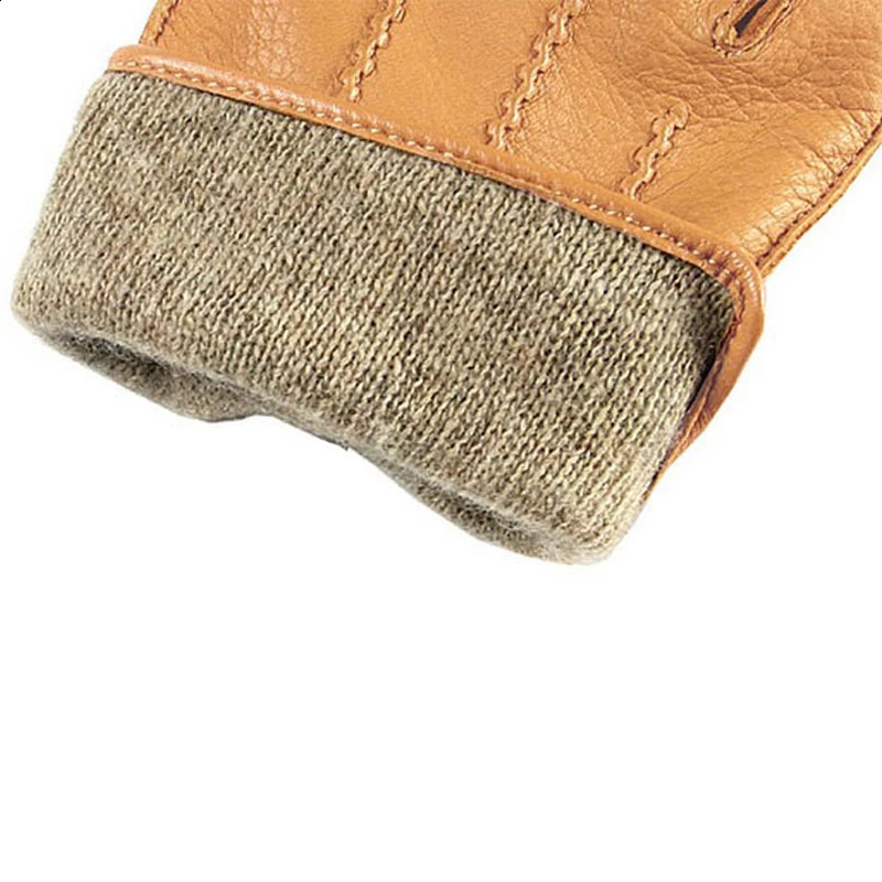 High Quality Rushed Men Genuine Leather Gloves Deerskin Glove Wrist Driving Winter Cashmere Lining EM012WR-5 241226