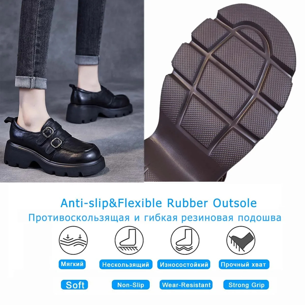 Koznoy 6cm Cow Genuine Leather Comfy Flats Women Mary Jane Loafers Ankle Boots Booties Autumn Spring Platform Wedge Shoes 241225