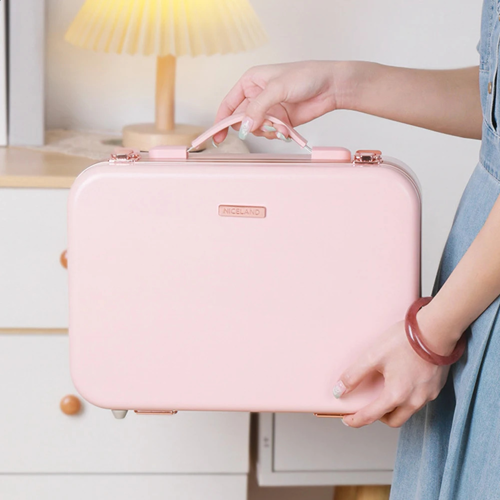 Smart LED Makeup Bag With Mirror Large Capacity Compartments Waterproof PU Leather Travel Cosmetic Case For Women 241226