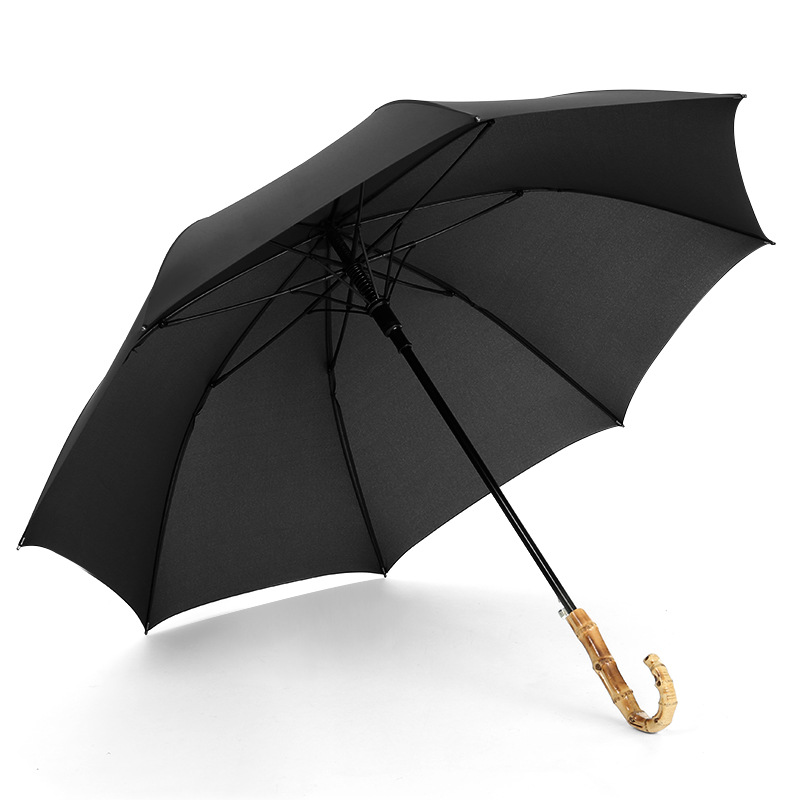 Stylish Extended Umbrella Featuring Natural Wooden Hilt Versatile Protection for Business Commute and Leisure Activities Throughout the Year