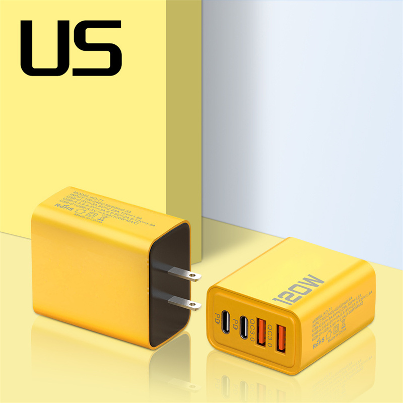 120W Fast Charging 4 Ports Mobile Phone Charger QC3.0 USB Type C Chargers Dual PD Wall Adapter EU/US/UK Plug for iPhone 15 Xiaomi Samsung