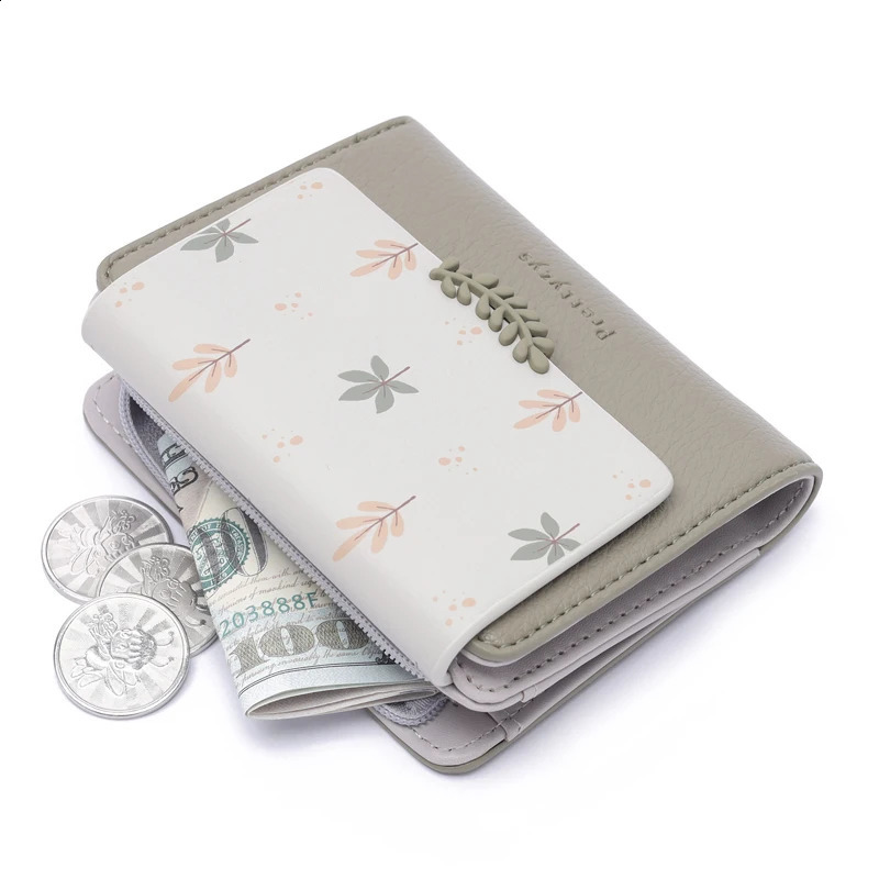Maple Leaf Print Women Small Wallet Zipper Coin Purse Ladies Short Wallets Female Mini Square Money Bag PU Leather Card Holders 241224