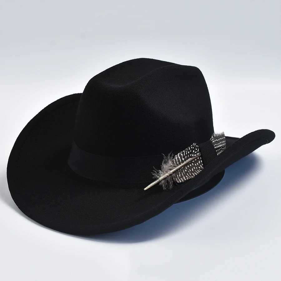 Mens handmade feather cowboy hat with retro curves Brim Gentleman Fedora Jazz C Sombrero Hombre W241225