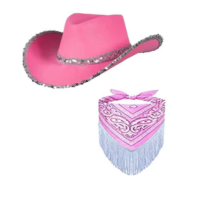 Cowboy hat and scarf for girl Fancy Dr Party sun hat glitter Western dance C performance costume cosplay props W241225