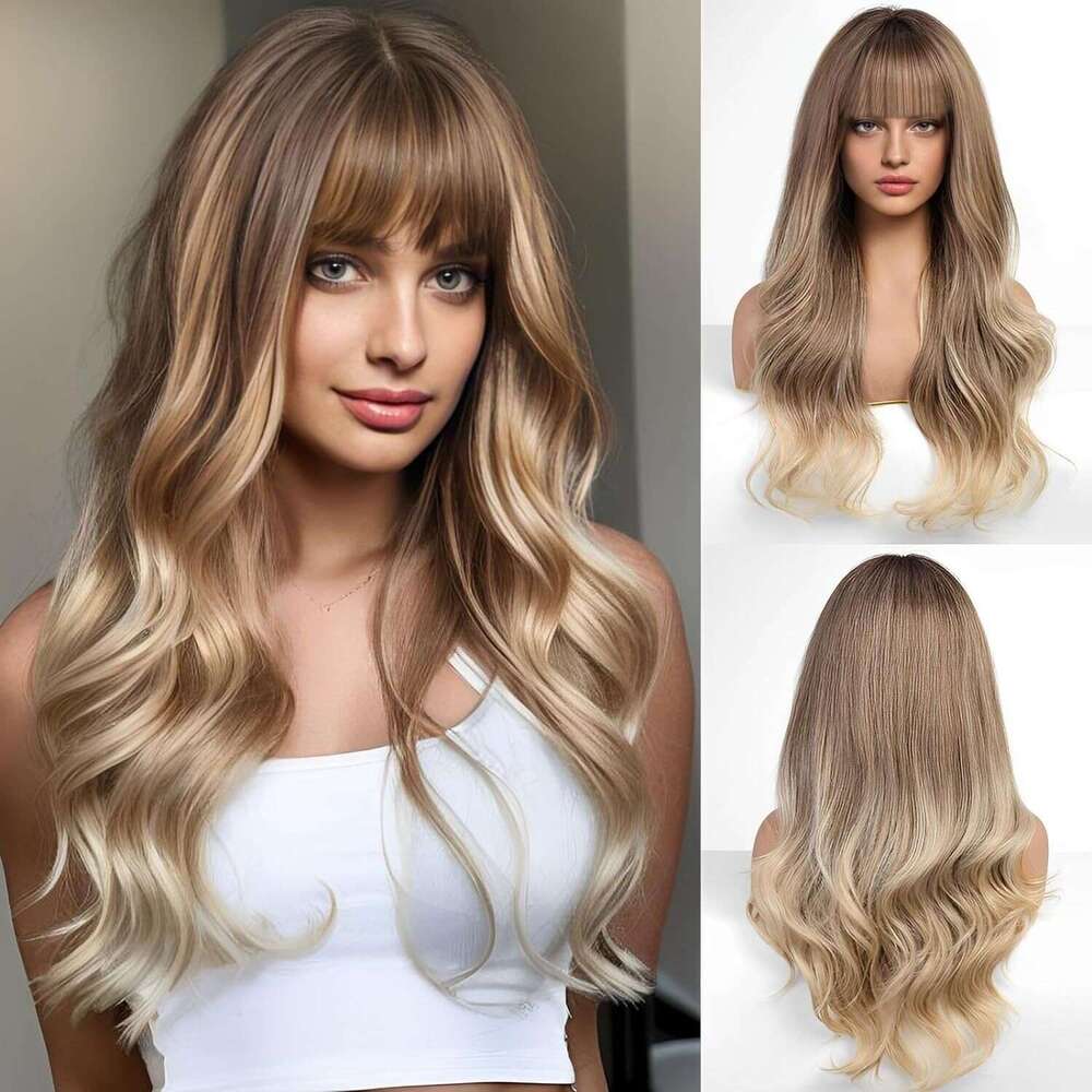Wig, Girl, Bangs, Long Curly Hair, Big Waves, High-Temperature Silk, Synthetic Head Cover Kq1 Kq1