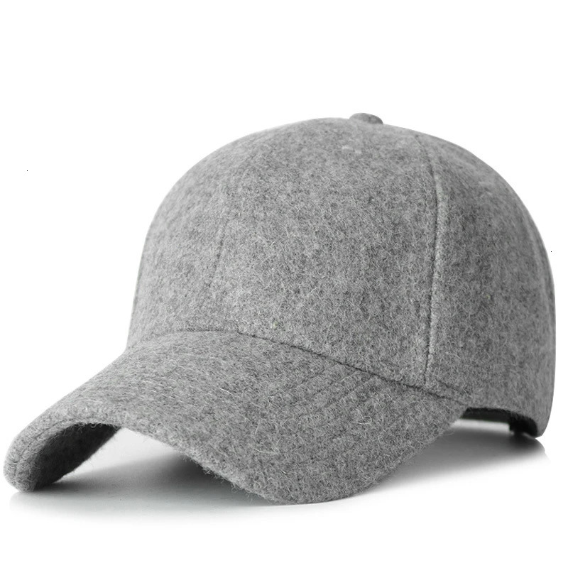 Dad Winter Warm Felt Fitted Baseball Cap Male Back Closed Wool Sport Hat Men Big Size Hat M 55-60cm L 60-65cm 241225