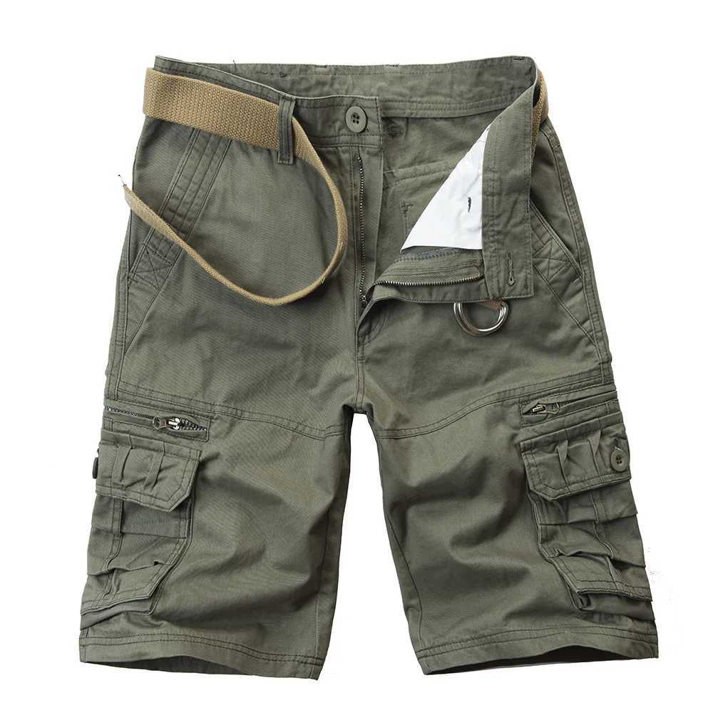 2024 Summer Mens Cotton Cargo Shorts Multi Pocket Casual Shorts Mens Hiking Loose Solid Running Shorts No Belt Plus Weight W241226