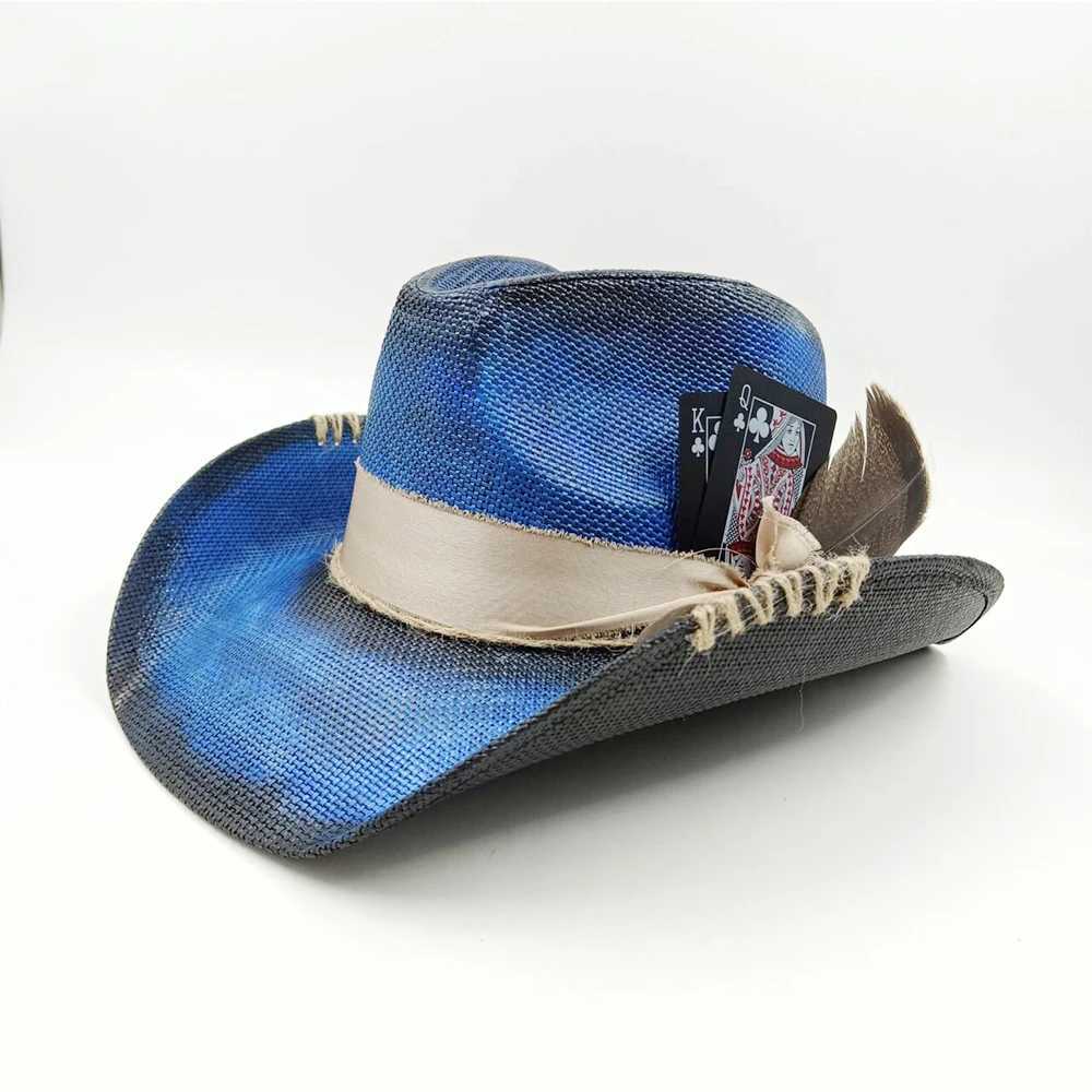 Cowboy hat summer Str hat unisex denim hat blue painted jazz denim hat wide brown party denim hat W241225