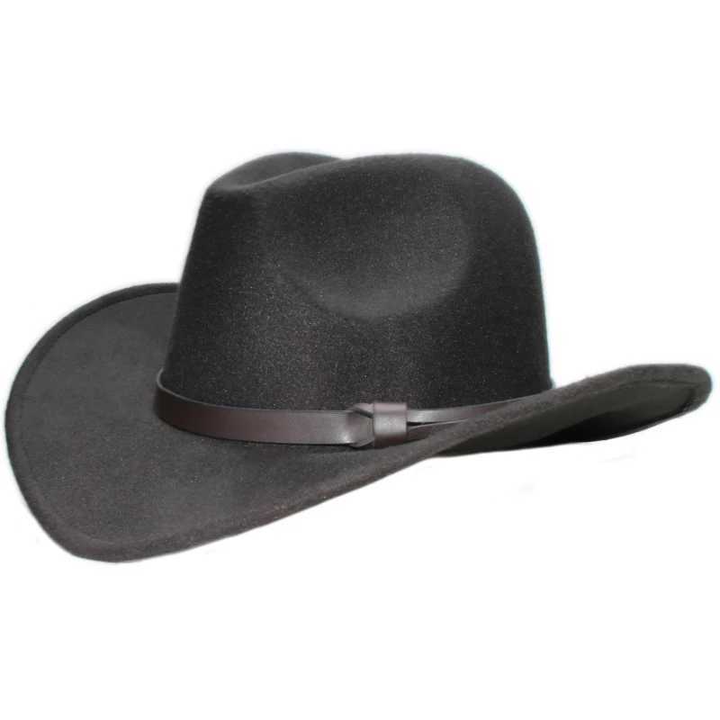 Retro Parents Childrens Womens Mens/Childrens Wool Wide Brown Cowboy Western Hat Cowboy Girls Bowling C Coffee Leather Strap (61cm/57cm/54cm) W241225