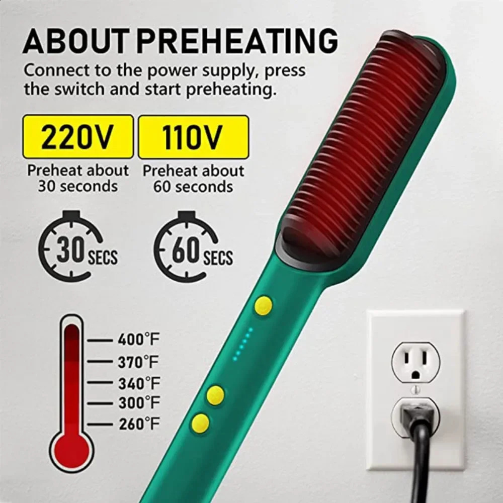 2 In 1 Electric Professional Negative Ion Hair Straightener Brush Curling Comb with Lcd Display Hair Curling Tool Straight Brush 241225