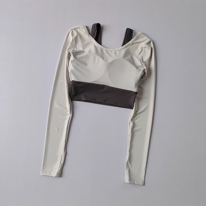 Women's Shirts Long Sleeve Running T-Shirt Workout Fiess Gym Top Pads Slim Fit Sports Training Yoga Crop Tops
