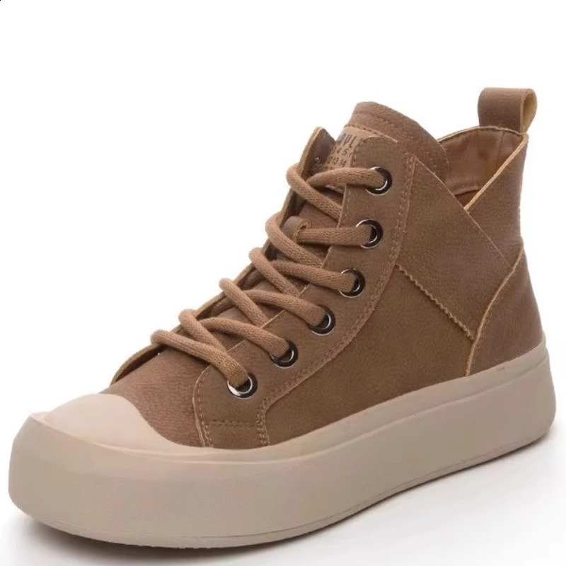 Plus Size Women Real Leather Sneakers Ankle Boots Autumn Winter Elegant Trendy Shoes Casual Sneaker Flat Thick Sole 241226