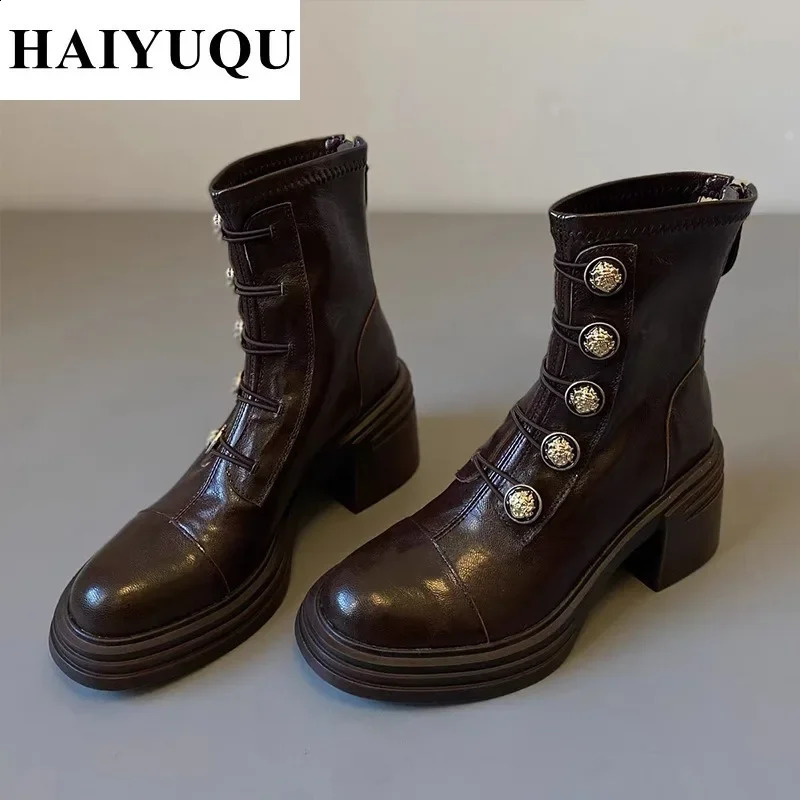 High Heels Ankle Women Boots Platform Leather Shoes Chunky Chelsea 2025 Goth Winter Boots Women Pumps Trend Botas Mujer 241226