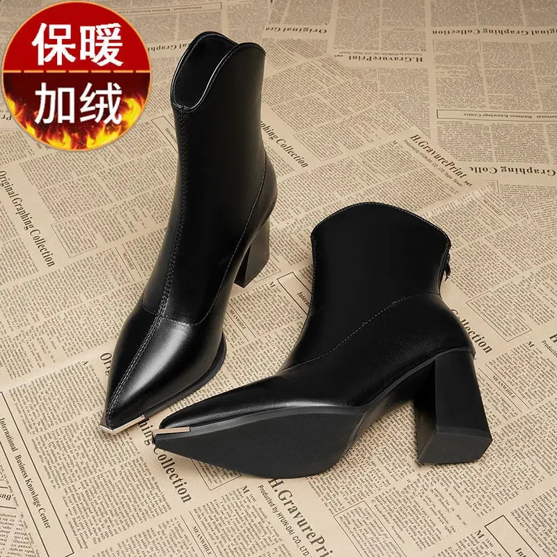 Fall/winter Womens Petite Pointed Toe Thick Heel Short Boots French Style Ankle Boots Thigh High White Boots Gothic Shoes 241226