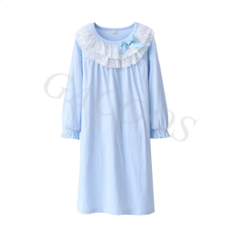 Childrens Pajamas for Girls Cotton Nightdress Teenager Long Sleeve Nightgowns Kids Lace Princess Dress Baby Pijamas Home Wear 241226