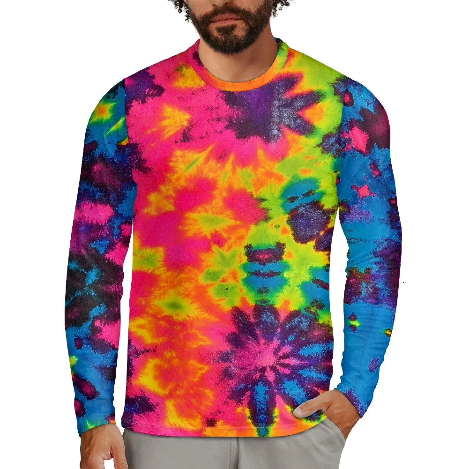 Colorful Tie Dye 3D Print TShirts Men Women Round Neck Long Sleeve T Shirt Streetwear Harajuku Pullovers Tees Tops Kid Clothing 241220