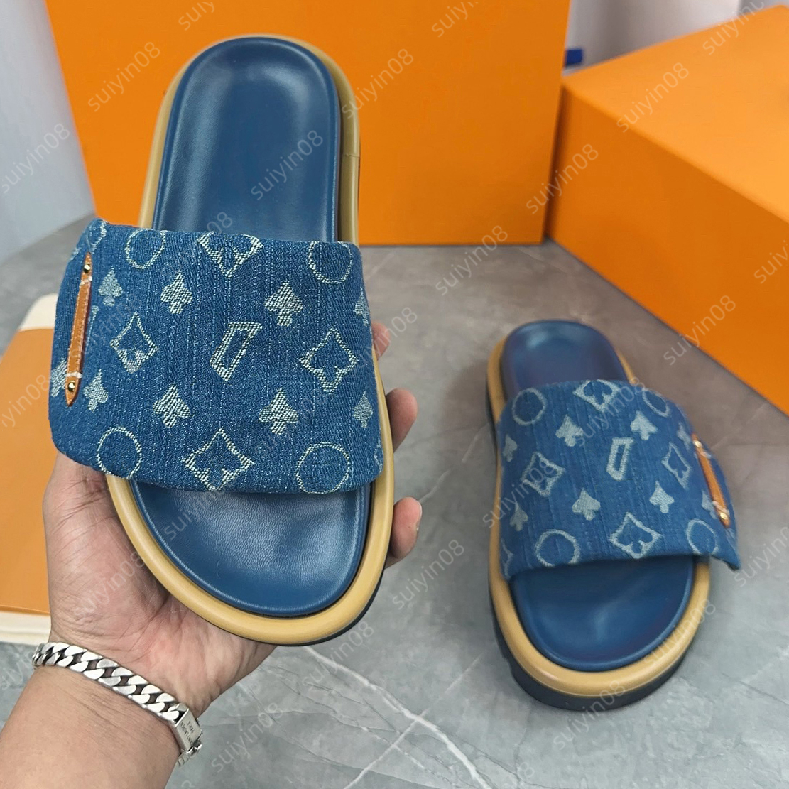 pillow slides Flat Comfort Mule plate confort sandal Blue men Womens Sandals designer sandals slippers Beach Letter sandal Size 35-44 023