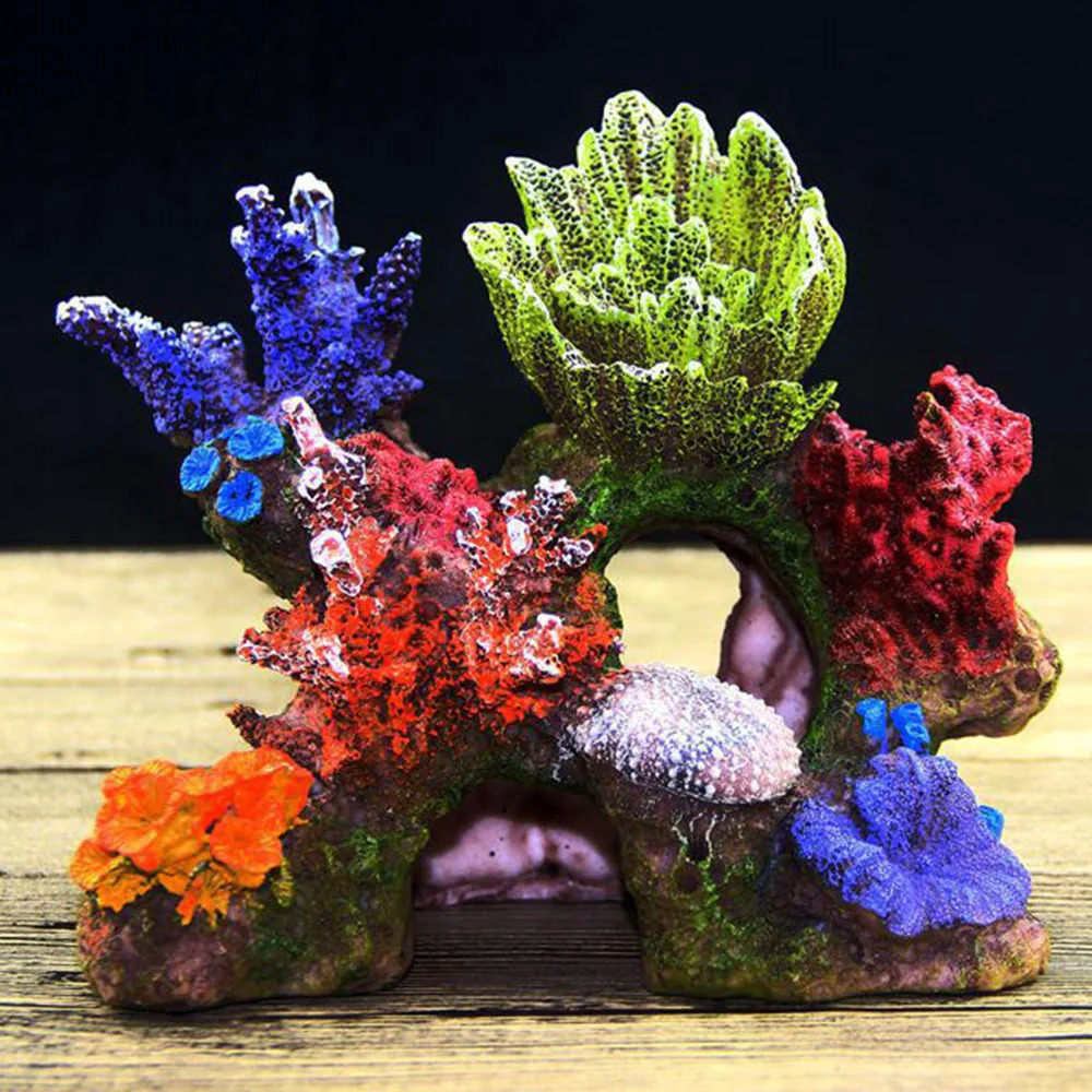 Resin Coral Plant Shell Reef Mountain Aquarium Ornament Fish Tank Cave Decor 241225