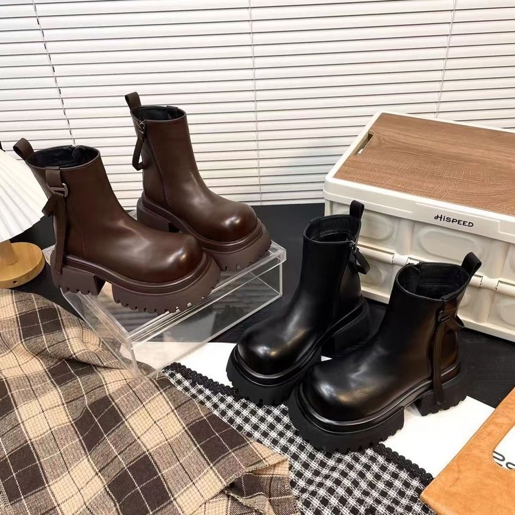 Big Round Black Toe New Arrivals Boots For Women And Women Ankle High Flat With Solid Handmade Fashion Casual All-match Shoes b984