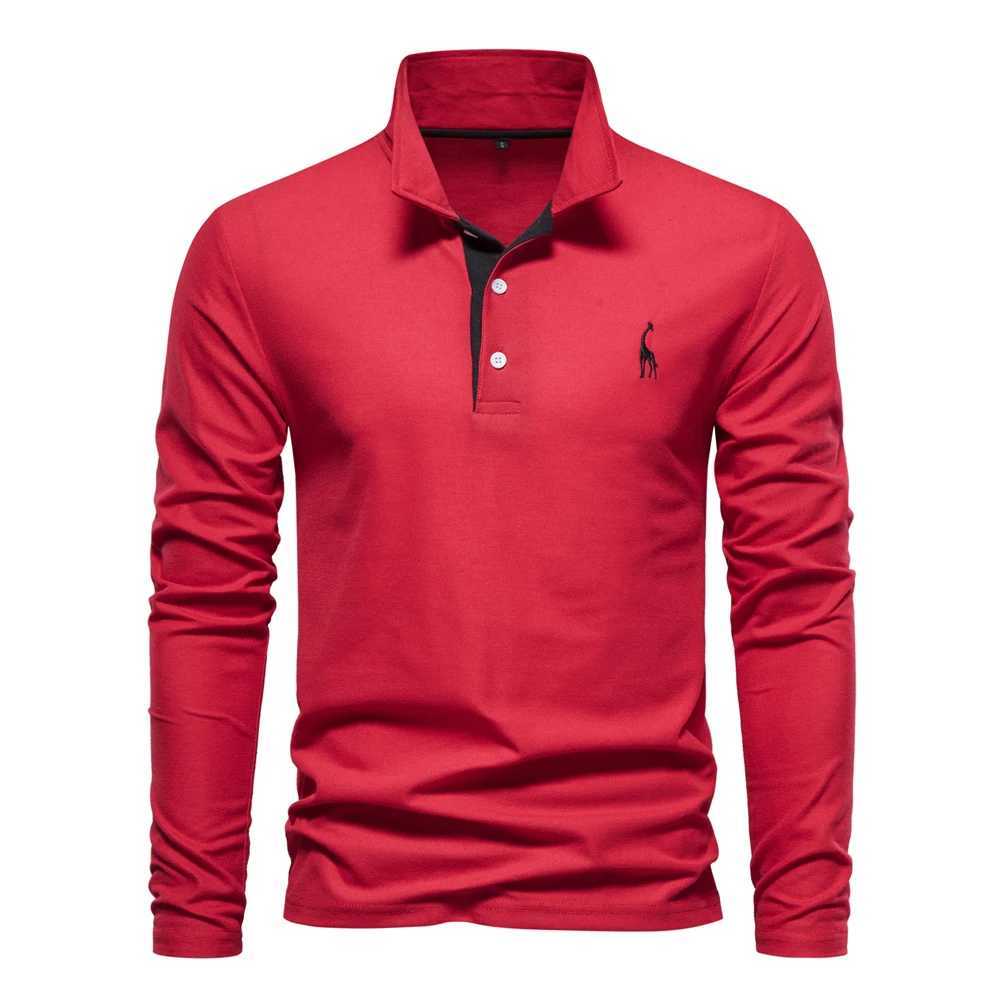 Simple Solid Color Print Mens Polo T Shirt Daily Business Casual Golf Clothing Fashion Lapel Long Sleeved Tops Autumn Loose TeeXJ241225