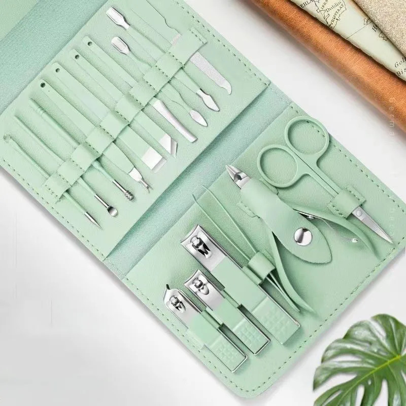 Tri-fold Nail Clipper Set Matcha Green Fold Nail Clipper Set Nail Clipper Manicure Tool Stainless Steel Beauty Set 16 Pieces 241225