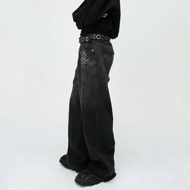 IEFB Vintage Mens Baggy Jeans Fashion American Style Street Wear Niche n Loose Wide Leg Denim Pants 2023 Trend 9C3414 241226
