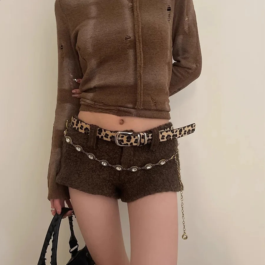 Harajuku Y2k Vintage Belt for Women Slim Leopard Print Pattern American Spicy Style Versatile Belt Accessories 241226