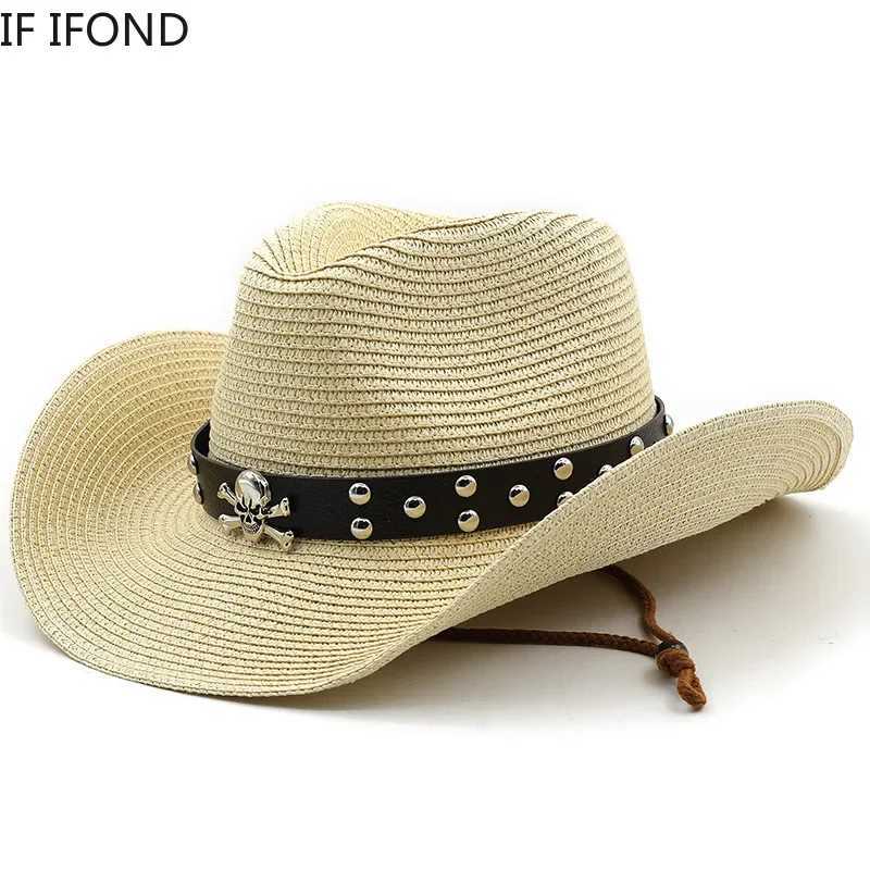 Fashion punk brand mens western cowboy hat summer Str beach hat Panama cowboy girl jazz sun C gorros hombre W241225