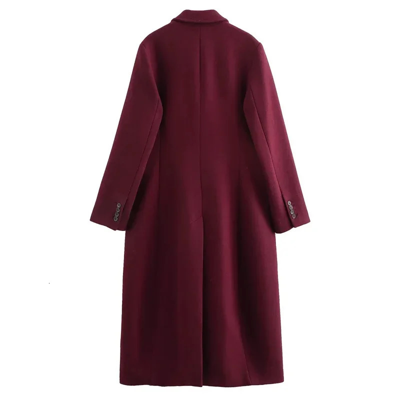 TRAF Womens Coat Burgundy Tweed Long Sleeve Outerwears Winter Coats Woman 2024 In Office Wear Warm Jackets 241225