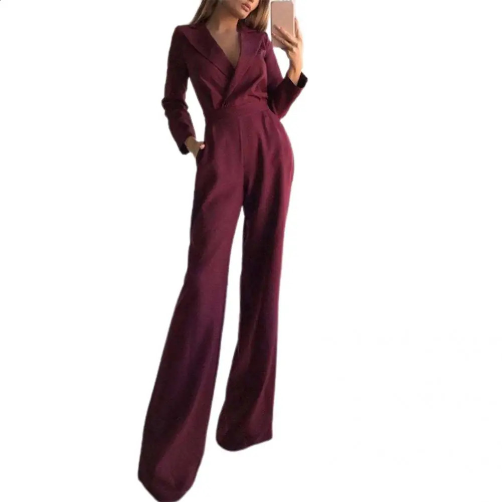 Elegant Straight Leg High Waist Jumpsuit Autumn Winter Office Lady Jumpsuit Long Sleeve for Wedding 241224