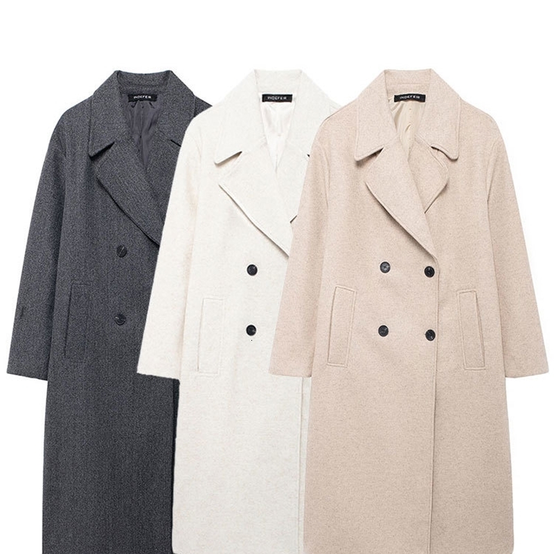 TRAFZA 2024 Autumn Women Loose Coat Lapel Double Breasted Long Sleeve Jacket Winter Warm Thick Vintage Solid Trench Outwear y241225