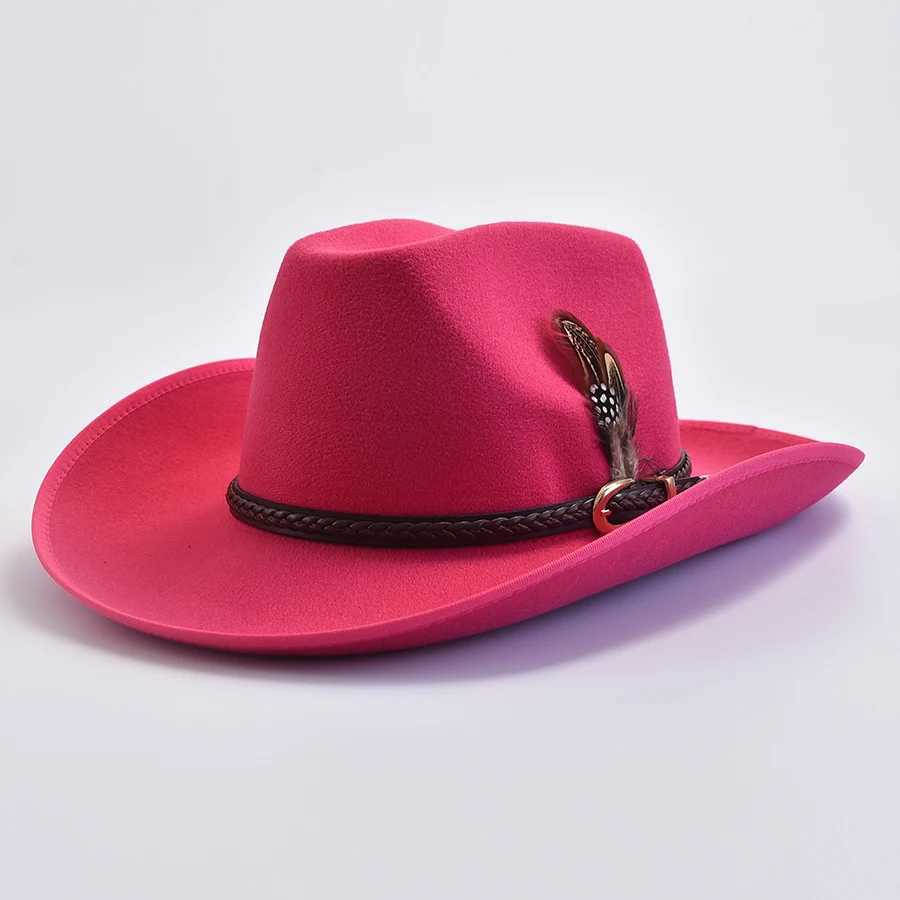 Mens Western Style Felt Fedoras Hat Retro Gentleman Cowboy Jazz Hat Wide Brim Church C W241225