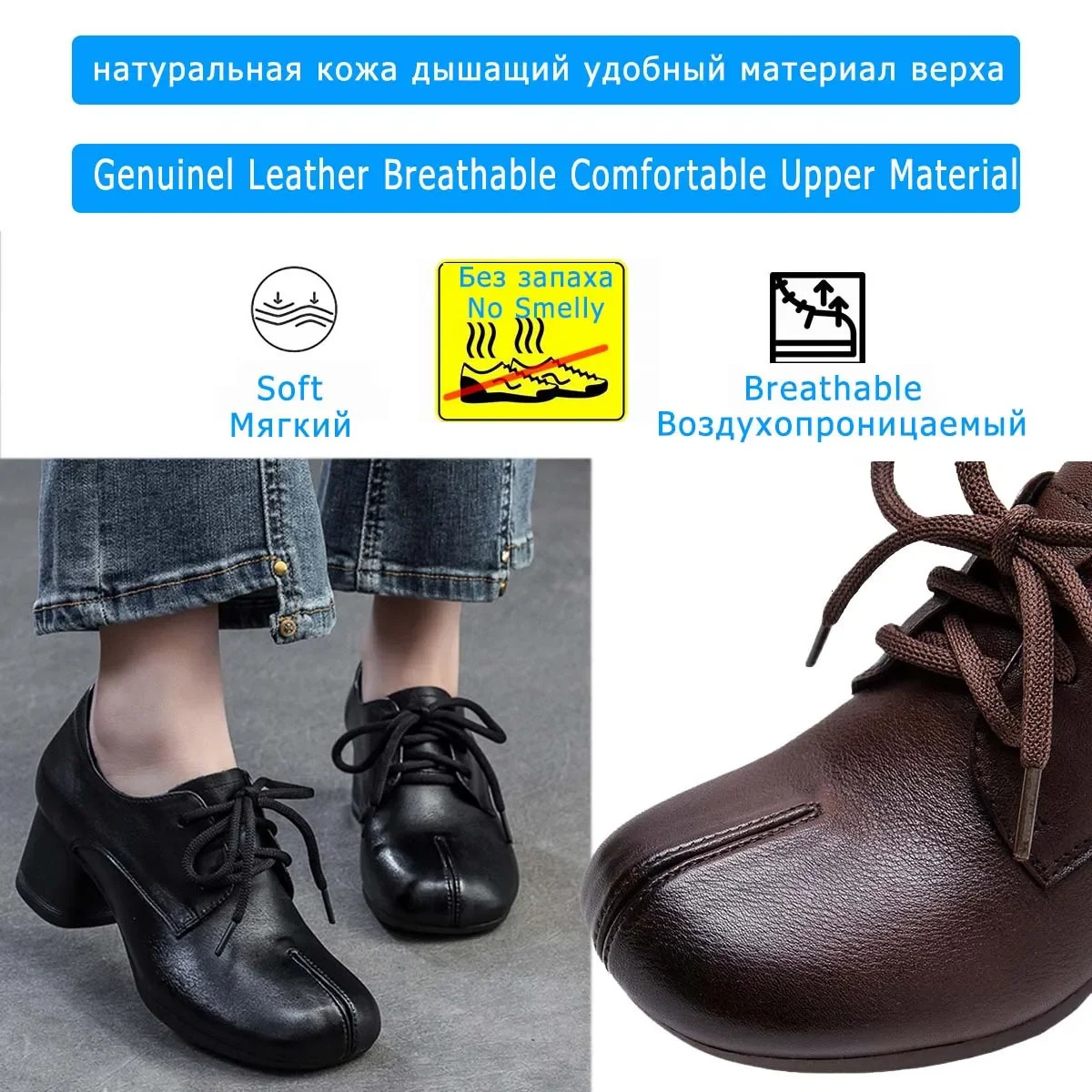 Koznoy 5cm Ethnic Platform Wedge Round Shallow Chunky Heels Ladies Lace Up Autumn Shoes Women Genuine Leather Spring 241225