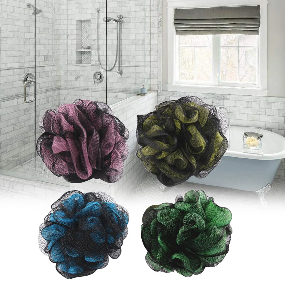 4pcs Large Shower Ball Bath Ball Double Color Mesh Sponge Mesh Pouf 50GBlack Blue Black Yellow Black Green Black Pink 241226