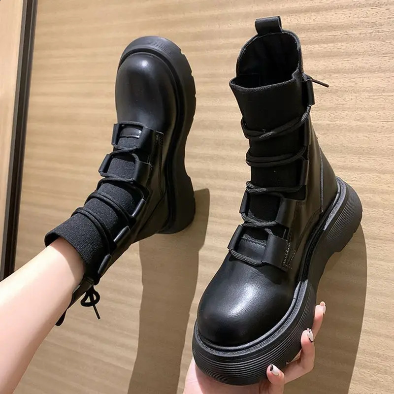 Women Shoes Autumn Winter Ankle Boot Round Toe Rubber Ladies Solid Slip-on Booties Lace Up White Mid-Calf Boots 40 241226