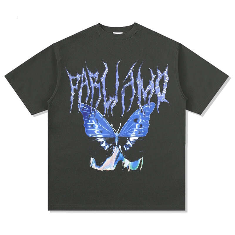 Butterfly digital print hiphop versatile short sleeved T-shirt vintage cotton loose trendy men's top