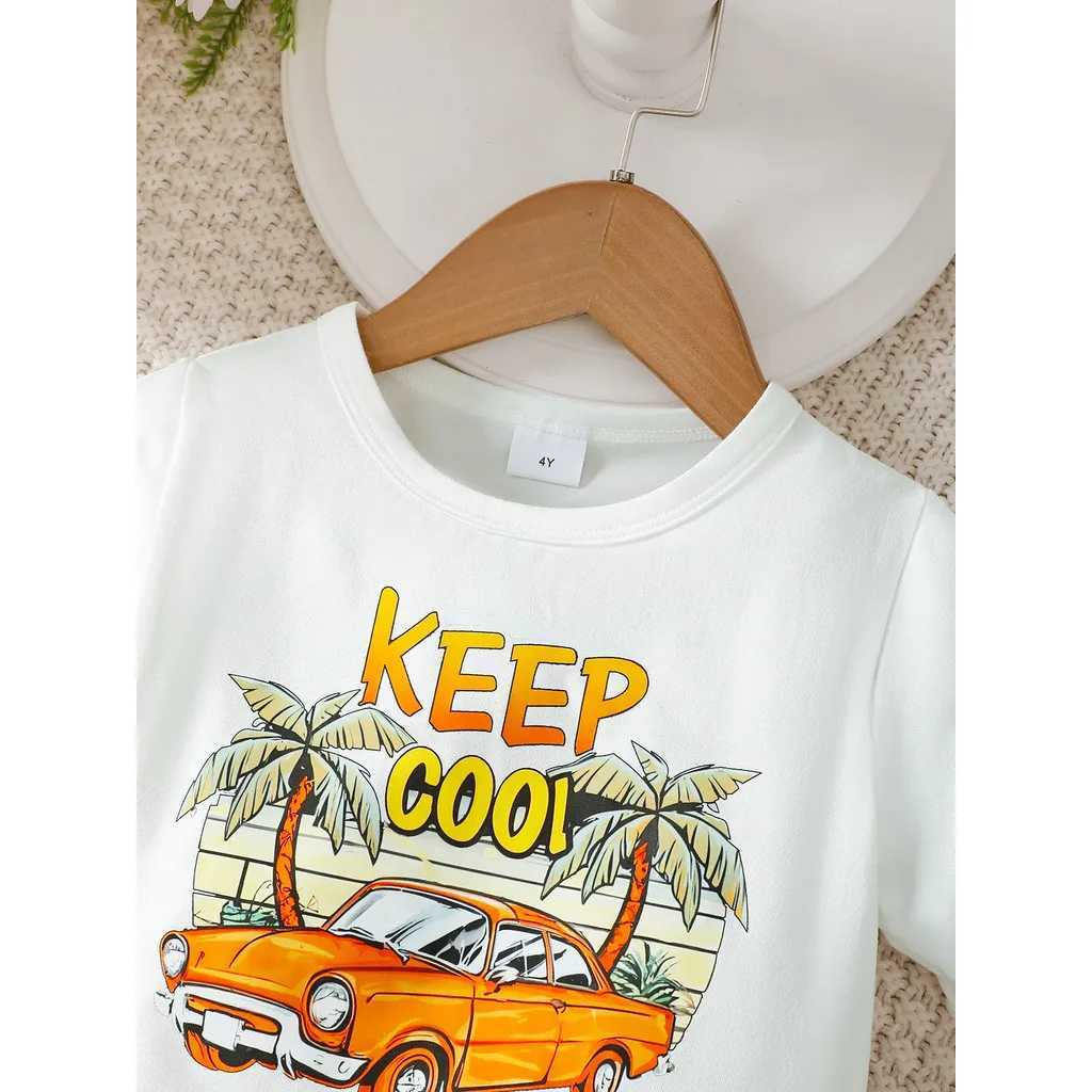 Clothing Sets 2PCS Summer Child Girls Set Cartoon Pattern Short Sleeves T-shirt+Plaid Folding Skirt Fashion Clothing For Kids Girls 4-7 YearsY241225OP