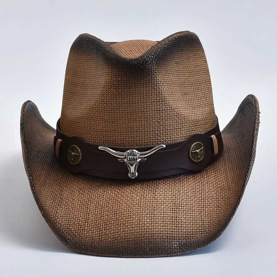 Vintage Curly Edge Country and Western Cowboy Hat Summer Beach Sun Hat Sombrero Hombre W241225