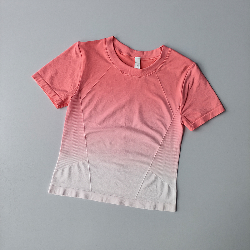 Seamless Yoga Shirt Fiess Short Sleeve Crop Top Workout Tops Gym Clothes For Women Running Gradient Sport T-Shirts