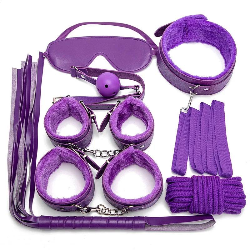 7 Piece Set Of BDSM Kits Sex Toys For Women Adults Games Bondage Handcuffs Sex Whip Gag 241226