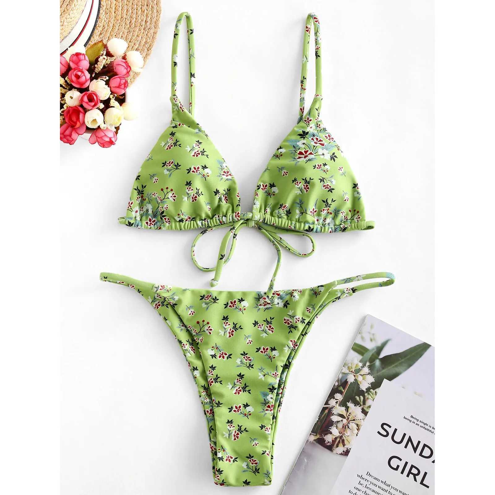 Sexy bikini push up womens swimsuit 2024 womens swimsuit Brazilian bikini set thong Biquini swimsuit printed beachwearW241225