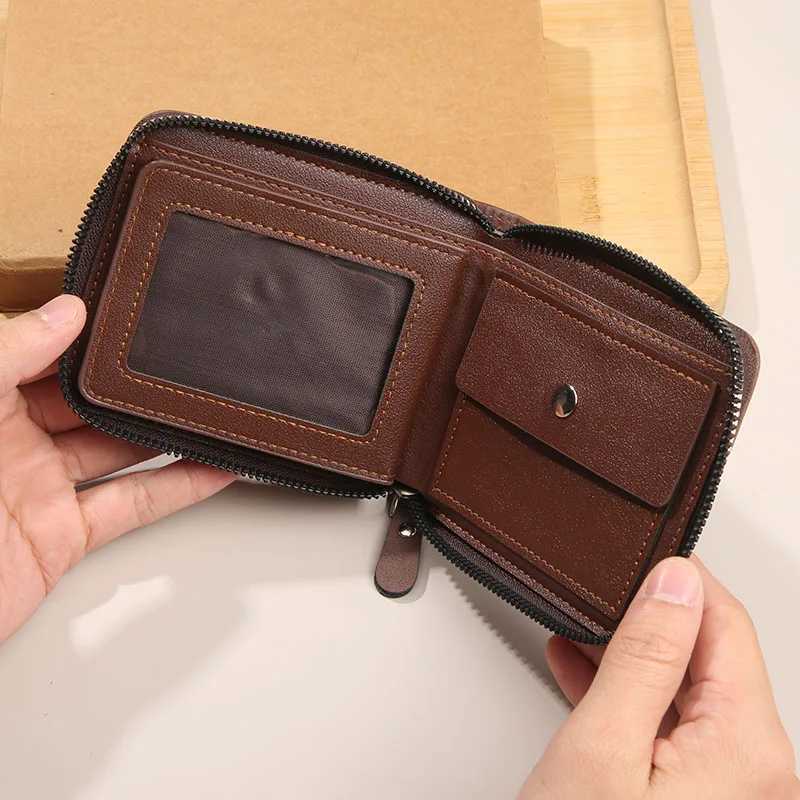 2025 new mens wallet short horiztal zipper three fold zero wallet casual buckle square bagXJ241225