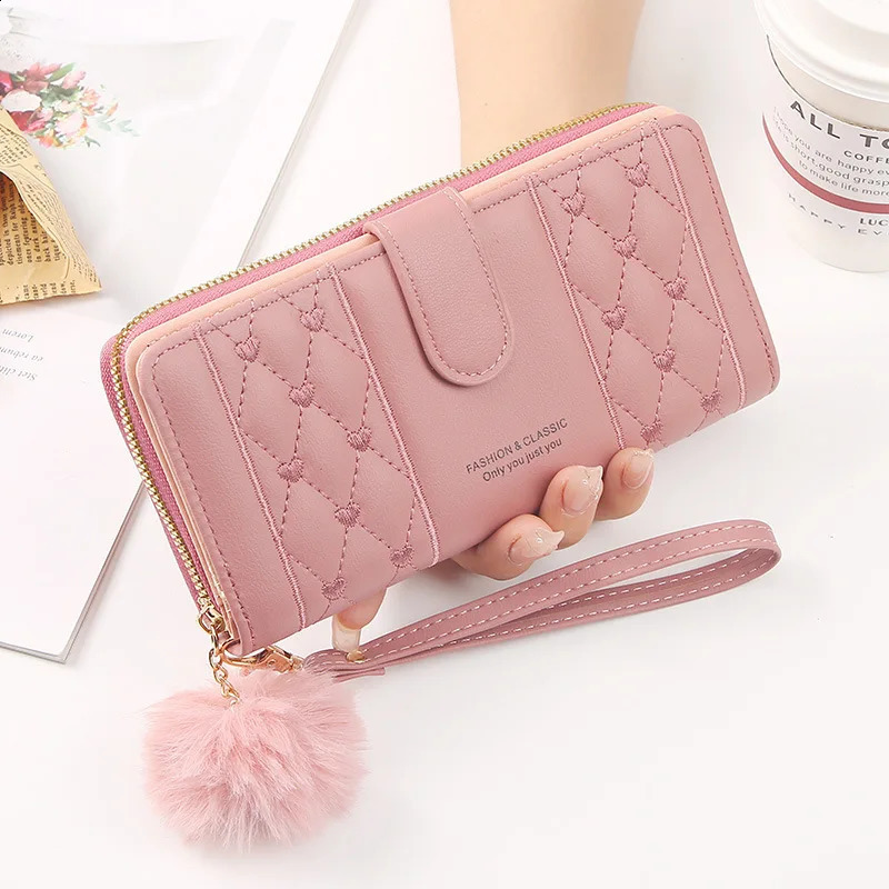 Women Long Wallet Pu Leather Card Holder Large Capacity Hasp Zipper Coin Purse Multi Card Organizer Cell Phone Wristlet Handbag 250228