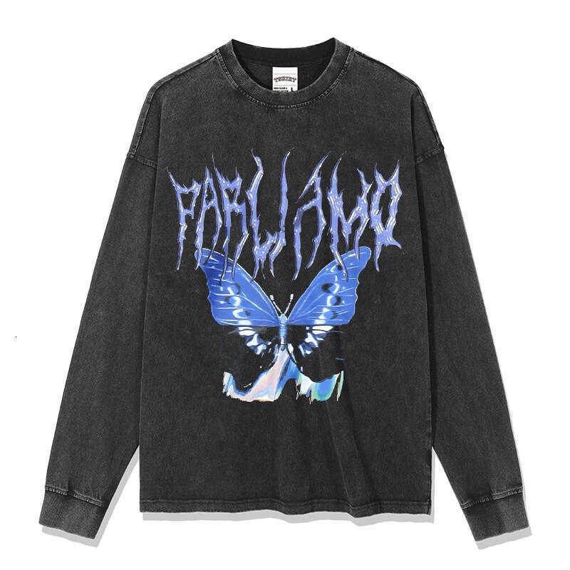Butterfly digital print hiphop versatile short sleeved T-shirt vintage cotton loose trendy men's top